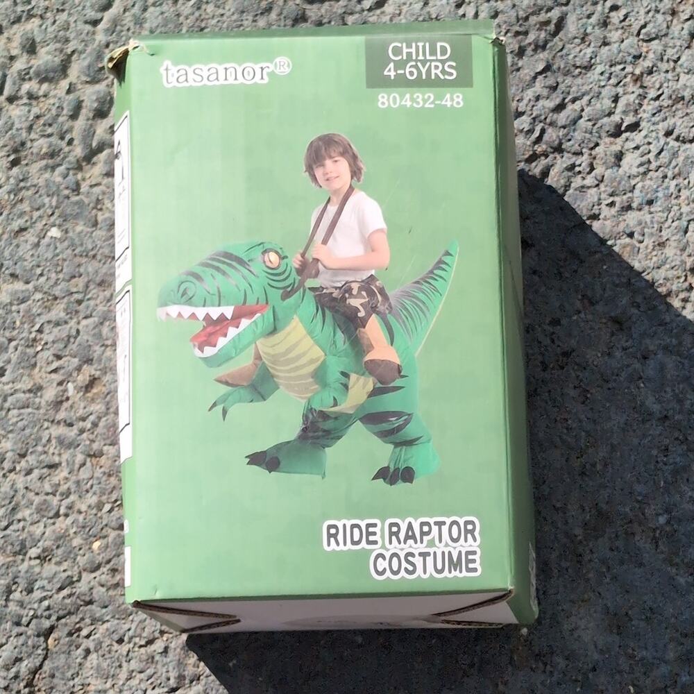 Tasanor Ride Raptor Costume Inflatable Halloween Dinosaur Dress Up Child 4-6 Yrs